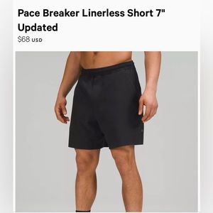 Lululemon Pace Breaker shorts.  Black size Large. 7” inseam no liner.